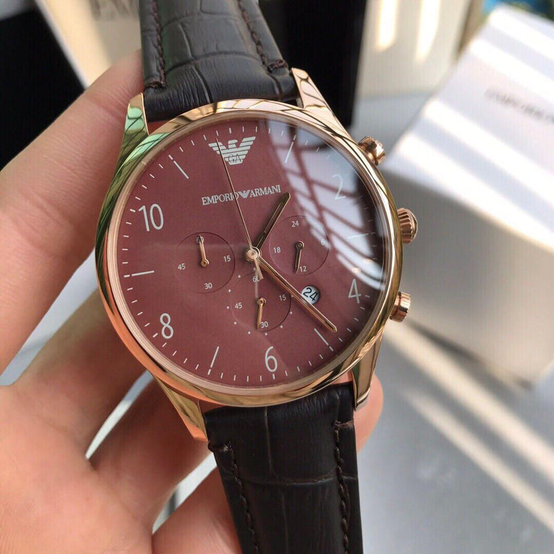 Emporio Armani Classic Chronograph Burgundy Dial Brown Leather Strap Watch For Men - AR1890 Buy Now By Emporio Armani