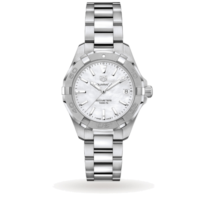 Shop Tag Heuer Aquaracer Mother of Pearl Dial Silver Steel Strap Watch for Women - WBD131A.BA0748 in USA
