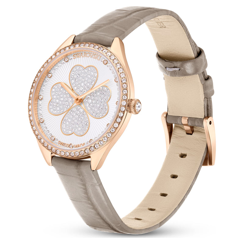 Swarovski Attract Clover Crystals Silver Dial Grey Leather Strap Watch for Women - 5653350 Buy Now By Swarovski
