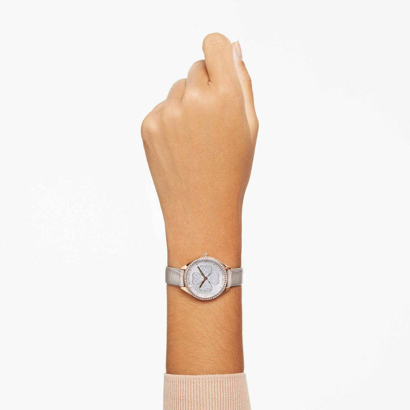 Swarovski Attract Clover Crystals Silver Dial Grey Leather Strap Watch for Women - 5653350 Buy Now By Swarovski
