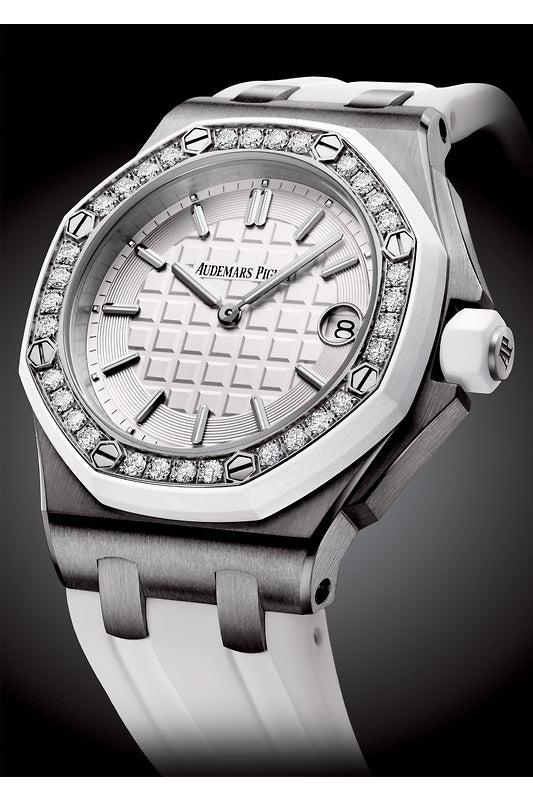 Audemars Piguet Royal Oak Offshore Quartz Diamonds White Dial White Rubber Strap Watch for Women - 67540SK.ZZ.A010CA.01