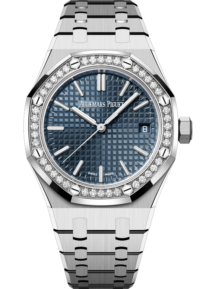 Audemars Piguet Royal Oak 50th Anniversary Diamond Ice Blue Dial Silver Steel Strap Watch for Men - 15551ST.ZZ.1356ST.01