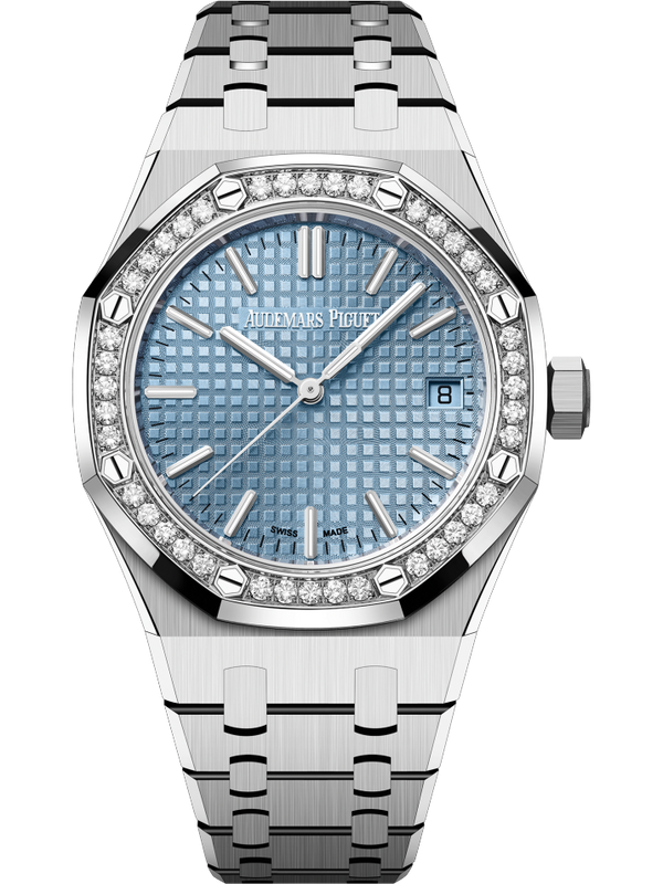 Audemars Piguet Royal Oak Diamonds Light Blue Dial Silver Steel Strap Watch for Women - 15551ST.ZZ.1356ST.04