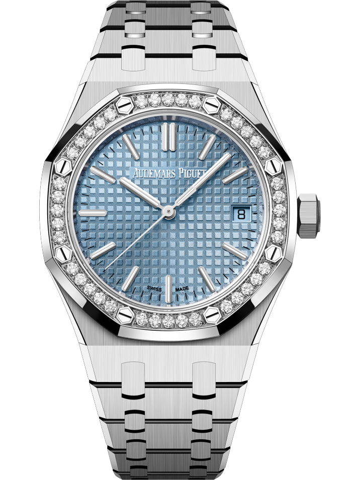 Audemars Piguet Royal Oak Diamonds Light Blue Dial Silver Steel Strap Watch for Women - 15551ST.ZZ.1356ST.04