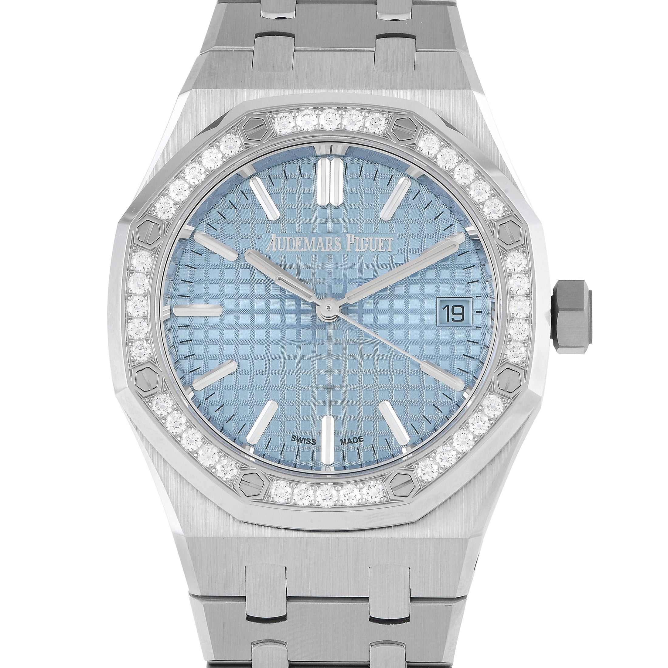 Audemars Piguet Royal Oak Diamonds Light Blue Dial Silver Steel Strap Watch for Women - 15551ST.ZZ.1356ST.04