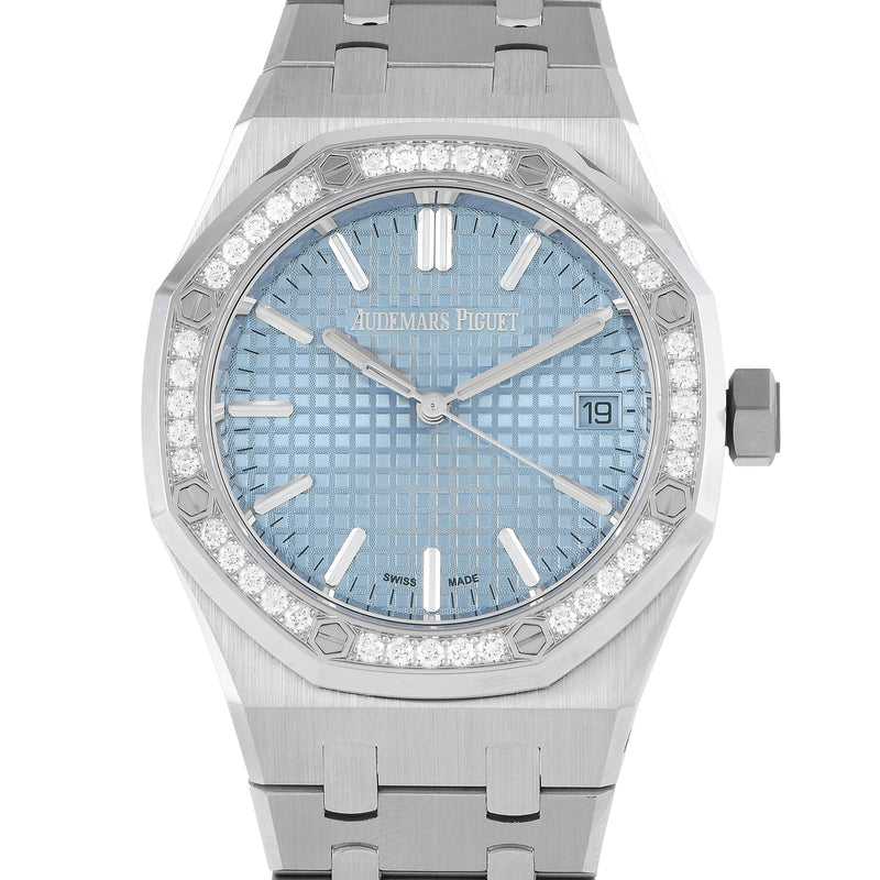 Audemars Piguet Royal Oak Diamonds Light Blue Dial Silver Steel Strap Watch for Women - 15551ST.ZZ.1356ST.04