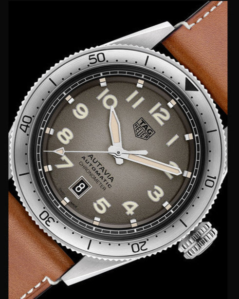 Tag Heuer Autavia Isograph Grey Dial Calfskin Brown Leather Strap Watch for Men - WBE5111.FC8267 Buy Now By Tag Heuer