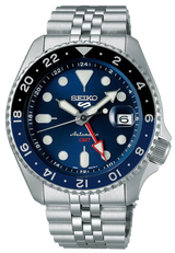 Seiko 5 Sports GMT SKX Automatic Blueberry Dial Silver Steel Strap Watch For Men - SSK003K1