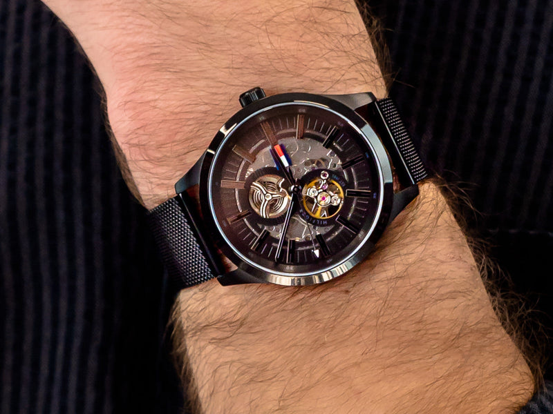 Tommy Hilfiger Spencer Skeleton Black Dial Black Mesh Bracelet Watch for Men - 1791644 Buy Now By Tommy Hilfiger