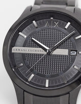 Armani Exchange Hampton Chronograph Black Dial Black Steel Strap Watch For Men - AX2104