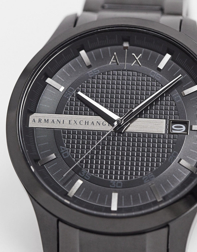 Armani Exchange Hampton Chronograph Black Dial Black Steel Strap Watch For Men - AX2104