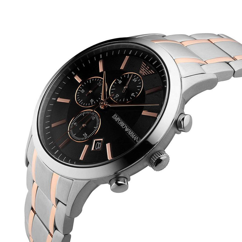 Emporio Armani Renato Chronograph Black Dial Two Tone Steel Strap Watch For Men - AR11165 Buy Now By Emporio Armani