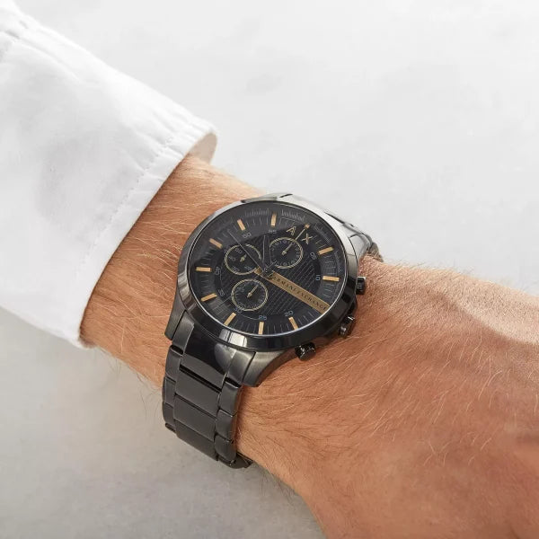 Armani Exchange Hampton Chronograph Black Dial Black Steel Strap Watch For Men - AX2164 Buy Now By Armani Exchange