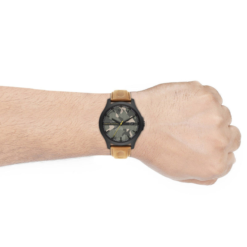Armani Exchange Hampton Chronograph Green Dial Brown Leather Strap Watch For Men - AX2412