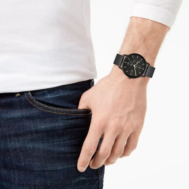 Armani Exchange Cayde Chronograph Black Dial Black Mesh Strap Watch For Men - AX2716 Buy Now By Armani Exchange
