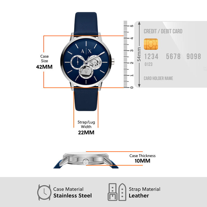 Armani Exchange Cayde Chronograph Blue Dial Blue Leather Strap Watch for Men - AX2746 Buy Now By Armani Exchange