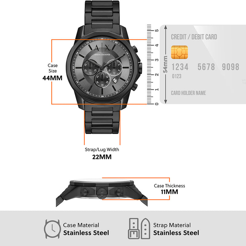 Armani Exchange Chronograph Black Dial Black Steel Strap Watch For Men - AX7140 Buy Now By Armani Exchange
