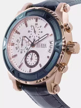 Shop Guess Pinnacle Chronograph White Dial Blue Leather Strap Watch For Men - W0673G6 in USA