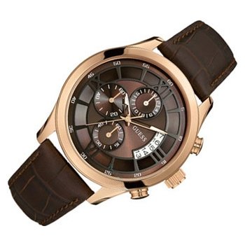 Shop Guess Analog Chronograph Brown Dial Brown Leather Strap Watch For Men - W14052G2 in USA