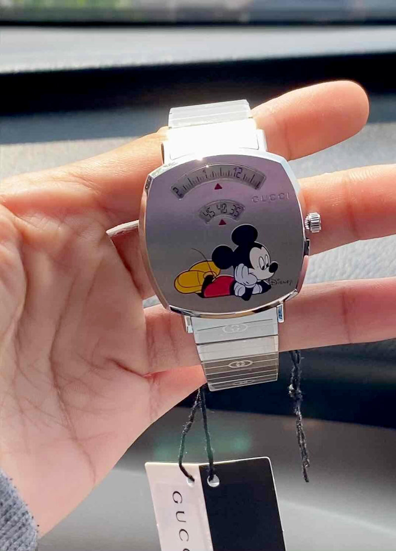 Shop Gucci Grip Disney Mickey Mouse Silver Dial Silver Steel Strap Watch For Women - YA157418 in USA