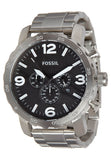 Fossil Nate Chronograph Black Dial Silver Steel Strap Watch for Men - JR1353