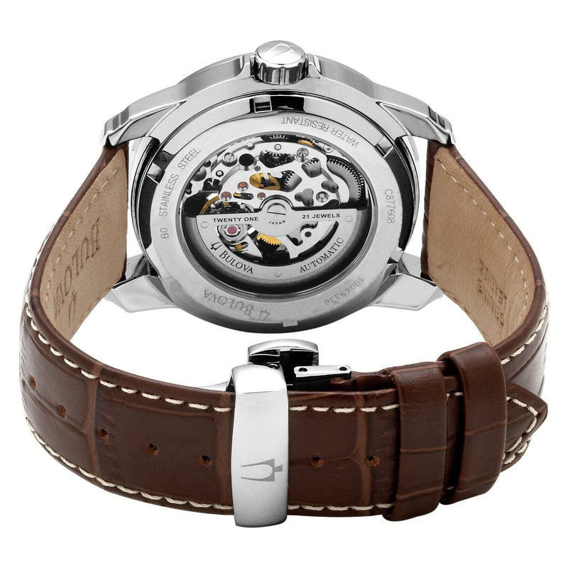 Shop Bulova Classic Skeleton Automatic Brown Dial Brown Leather Strap Watch for Men - 96A120 in USA