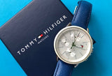 Shop Tommy Hilfiger Carly Silver Dial Blue Leather Strap Watch for Women - 1781791 in USA