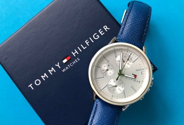 Shop Tommy Hilfiger Carly Silver Dial Blue Leather Strap Watch for Women - 1781791 in USA