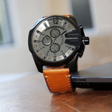 Diesel Mega Chief Chronograph Grey Dial Brown Leather Strap Watch For Men - DZ4463 Buy Now By Diesel