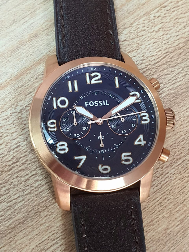 Shop Fossil Pilot 54 Chronograph Blue Dial Brown Leather Strap Watch for Men - FS5204 in USA