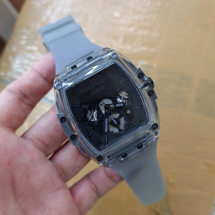 Guess Phoenix Multifunction Black Dial Grey Silicone Strap Watch For Men - GW0203G9 Buy Now By Guess