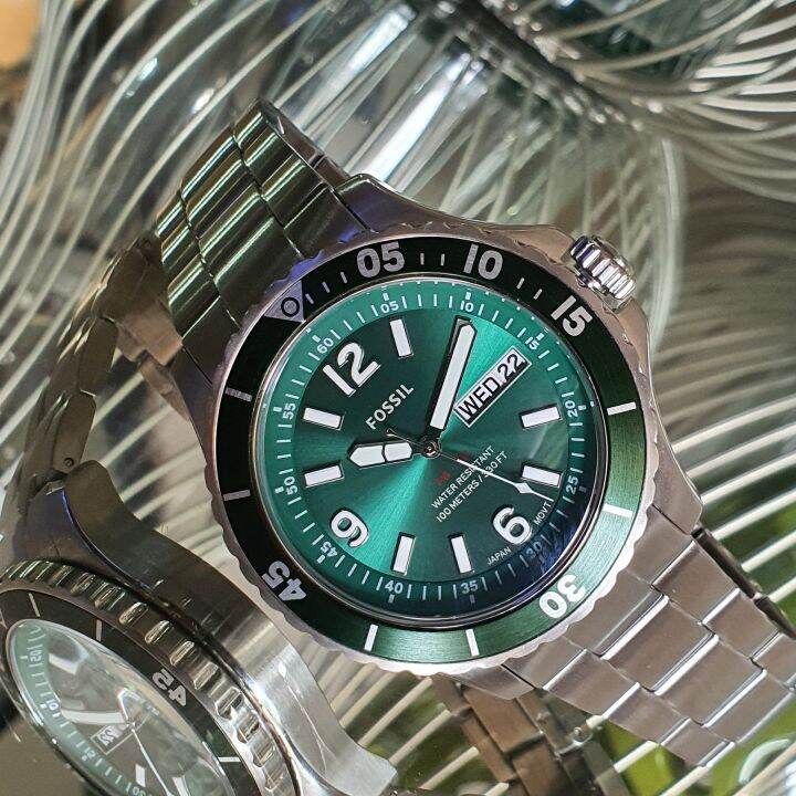 Fossil FB-03 Chronograph Green Dial Silver Steel Strap Watch for Men - FS5726 Buy Now By Fossil