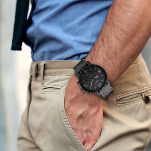 Fossil Nate Chronograph Black Dial Black Steel Strap Watch for Men - JR1401 Buy Now By Fossil