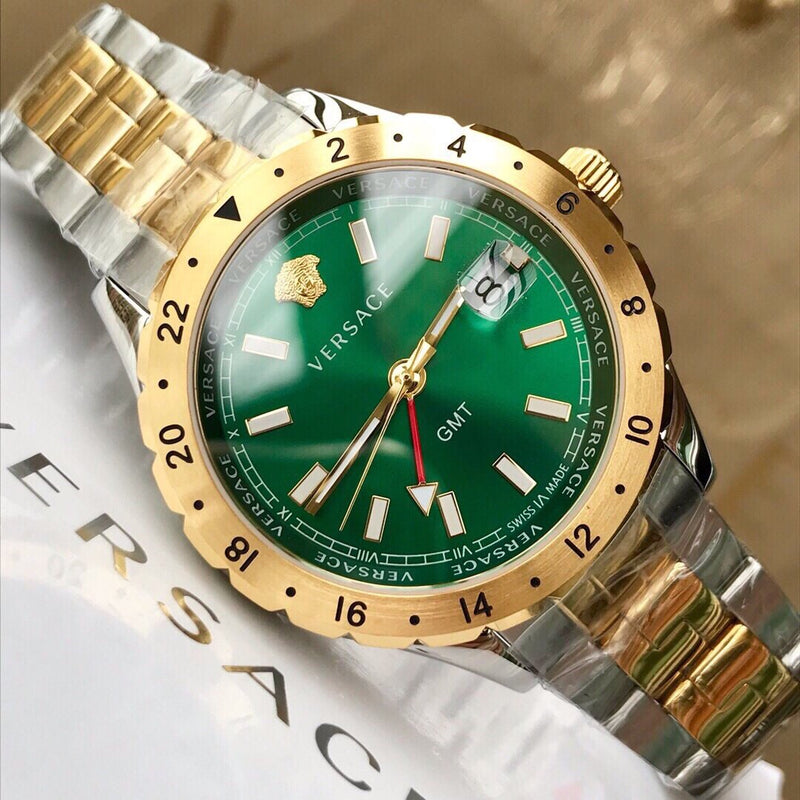 Versace Hellenyium GMT Green Dial Two Tone Steel Strap Watch for Men - V11050015 Buy Now By Versace