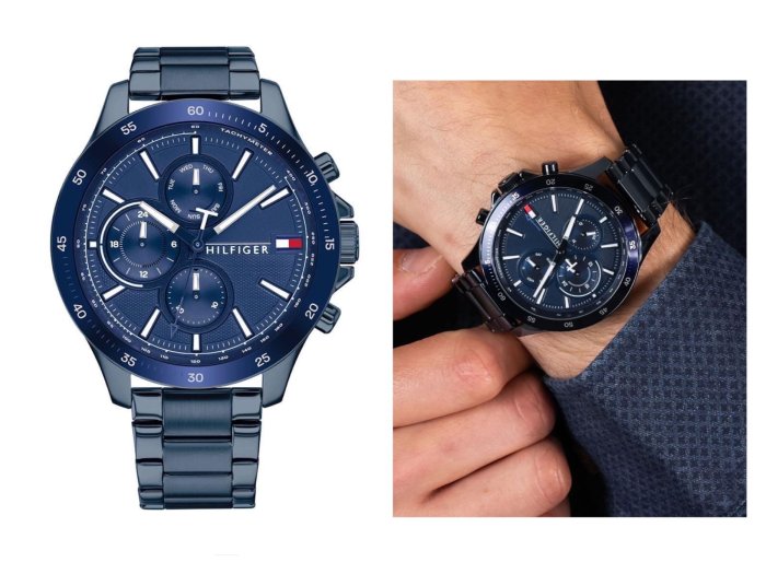Shop Tommy Hilfiger Bank Quartz Blue Dial Blue Steel Strap Watch for Men - 1791720 in USA