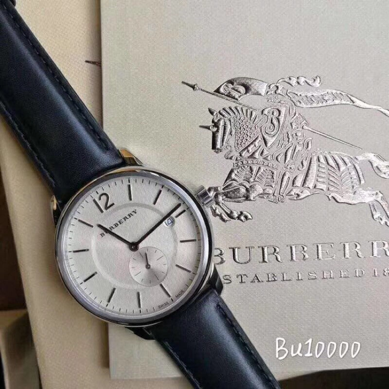 Shop Burberry The Classic Horseferry Beige Dial Black Leather Strap Watch for Men - BU10000 in USA