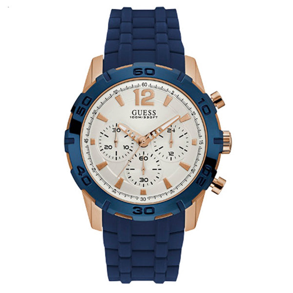 Shop Guess Caliber Chronograph White Dial Blue Silicone Strap Watch for Men - W0864G5 in USA