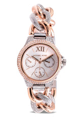Shop Michael Kors Camille Pavé Chronograph Silver Dial Two Tone Steel Strap Watch for Women - MK6843 in USA