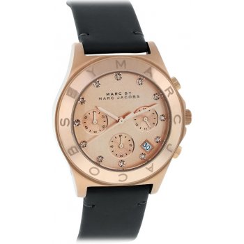 Shop Marc Jacobs Blade Chronograph Rose Gold Dial Black Leather Strap Watch for Women - MBM1188 in USA