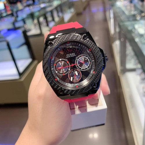 Guess Legacy Black Dial Red Silicone Strap Watch for Men - W1049G6 Buy Now By Guess