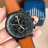 Fossil Goodwin Luggage Chronograph Black Dial Brown Leather Strap Watch for Men - FS5501