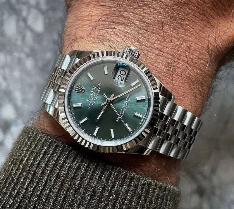 Shop Rolex Datejust 41 Oyster Mint Green Dial Oyster Steel & White Gold Strap Watch for Men - M126334-0028 in USA