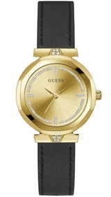 Guess Rumour Quartz Gold Dial Black Leather Strap Watch For Women - GW0689L2 Buy Now By Guess