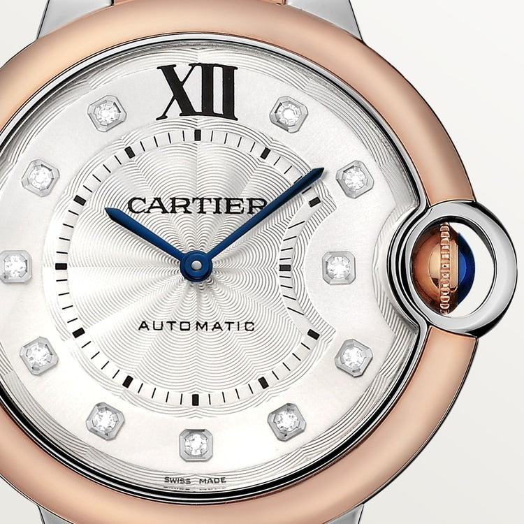 Cartier Ballon Blue De Cartier Diamonds Silver Dial Two Tone Steel Strap Watch for Women - W3BB0013
