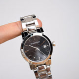 Shop Burberry The City Black Dial Silver Steel Strap Watch for Women - BU9101 in USA