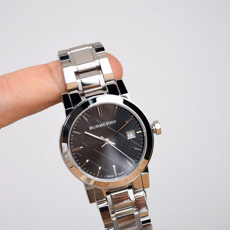 Shop Burberry The City Black Dial Silver Steel Strap Watch for Women - BU9101 in USA