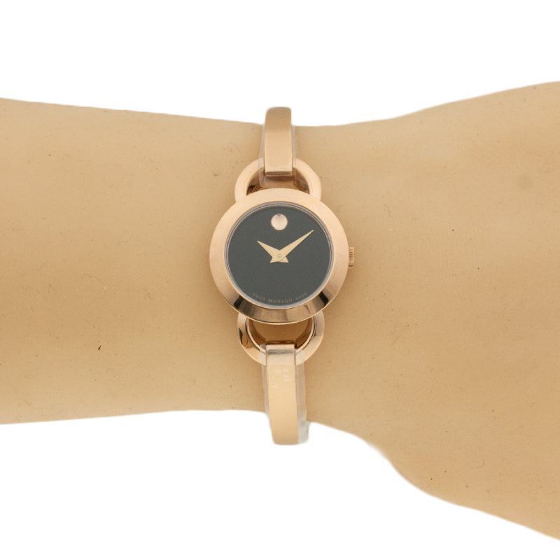 Movado Rondiro 22mm Black Dial Rose Gold Steel Strap Watch For Women - 0607065 Buy Now By Movado