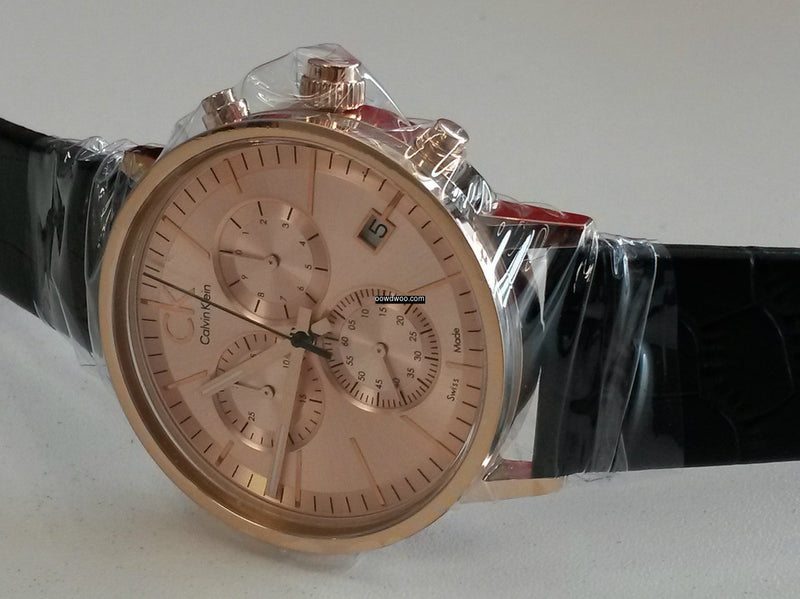 Calvin Klein Post Minimal Chronograph Rose Gold Dial Black Leather Strap Watch for Men - K7627201 Buy Now By Calvin Klein