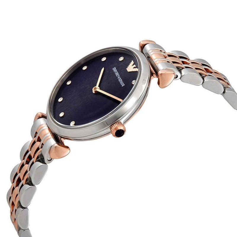 Emporio Armani Gianni T Bar Crystal Blue Dial Two Tone Steel Strap Watch For Women - AR11092 Buy Now By Emporio Armani