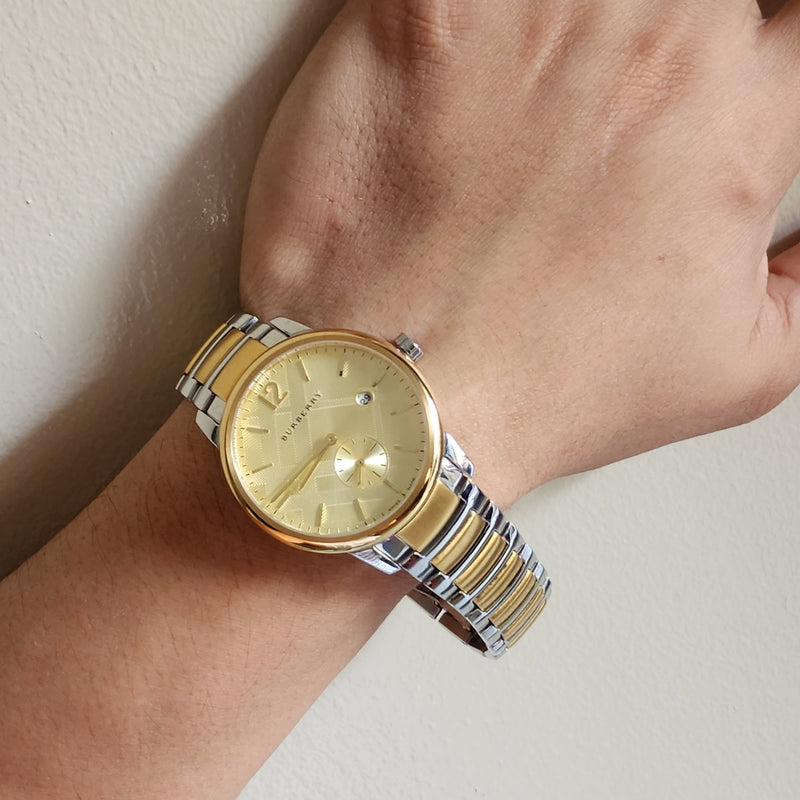 Shop Burberry The Classic Gold Dial Two Tone Steel Strap Watch for Men - BU10011 in USA